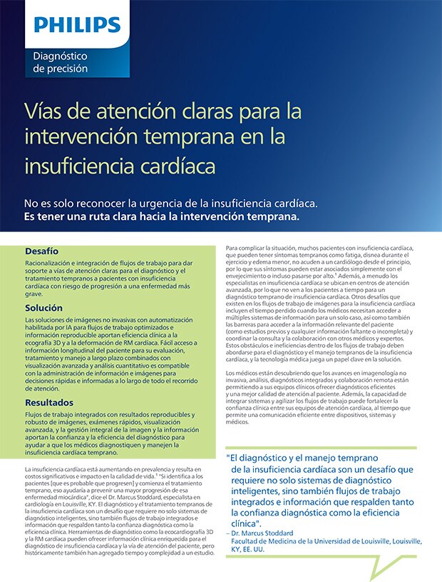 Portada del artículo de Philips sobre soluciones para identificar protocolos asistenciales claros para la intervención temprana en la insuficiencia cardiaca (Descargar .pdf)