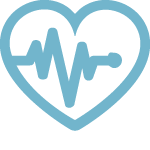 un corazón azul con una línea de latidos
