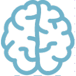 un cerebro azul con texto blanco