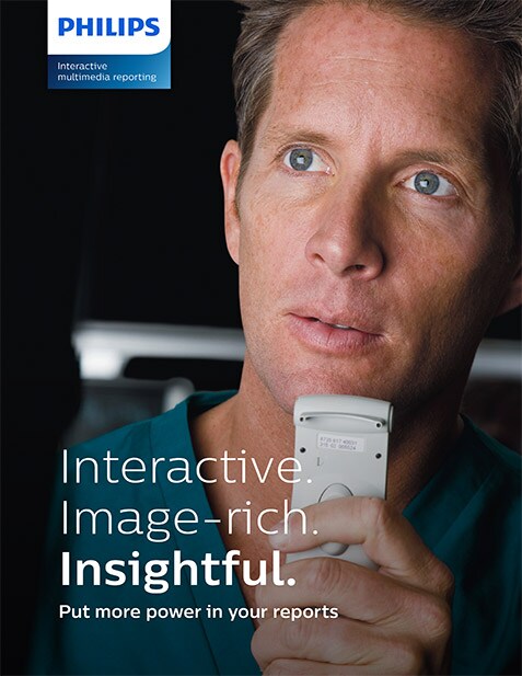 Portada del folleto sobre el módulo Interactive Multimedia Reporting de Philips para optimizar la información clínica (download .pdf)