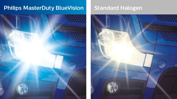 Compara la potencia lumínica de Masterduty Blue Vision con una luz estándar