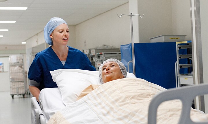 Patient in hospital corridor